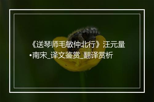 《送琴师毛敏仲北行》汪元量•南宋_译文鉴赏_翻译赏析