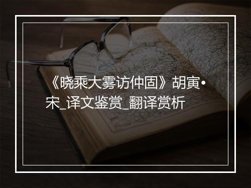 《晓乘大雾访仲固》胡寅•宋_译文鉴赏_翻译赏析