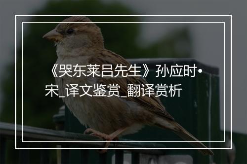 《哭东莱吕先生》孙应时•宋_译文鉴赏_翻译赏析