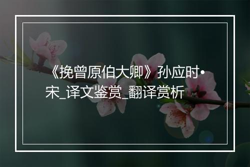 《挽曾原伯大卿》孙应时•宋_译文鉴赏_翻译赏析