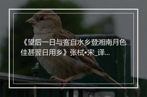 《望后一日与客自水乡登湘南月色佳甚翌日用乡》张栻•宋_译文鉴赏_翻译赏析