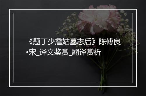 《题丁少詹姑墓志后》陈傅良•宋_译文鉴赏_翻译赏析