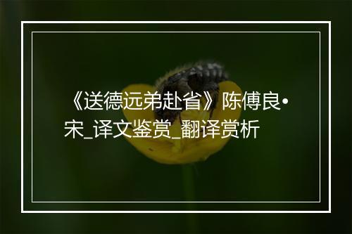 《送德远弟赴省》陈傅良•宋_译文鉴赏_翻译赏析