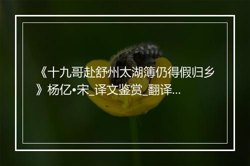 《十九哥赴舒州太湖簿仍得假归乡》杨亿•宋_译文鉴赏_翻译赏析