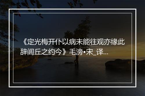 《定光梅开仆以病未能往观亦缘此辞闾丘之约今》毛滂•宋_译文鉴赏_翻译赏析