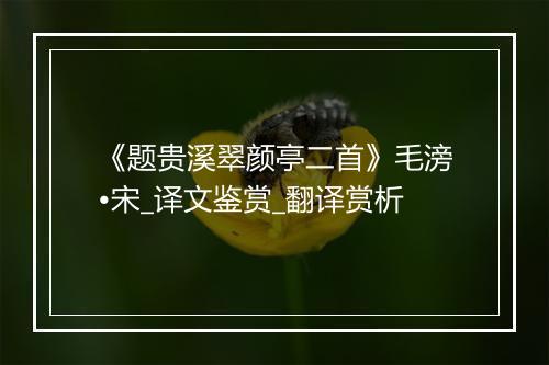 《题贵溪翠颜亭二首》毛滂•宋_译文鉴赏_翻译赏析