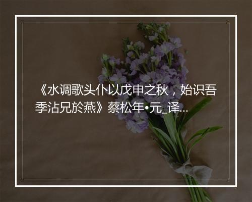 《水调歌头仆以戊申之秋，始识吾季沾兄於燕》蔡松年•元_译文鉴赏_翻译赏析