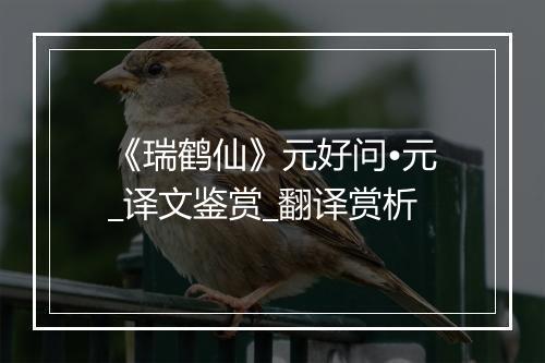 《瑞鹤仙》元好问•元_译文鉴赏_翻译赏析