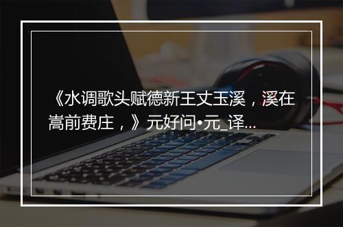 《水调歌头赋德新王丈玉溪，溪在嵩前费庄，》元好问•元_译文鉴赏_翻译赏析