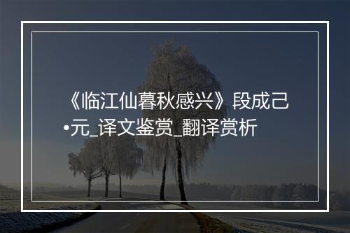 《临江仙暮秋感兴》段成己•元_译文鉴赏_翻译赏析