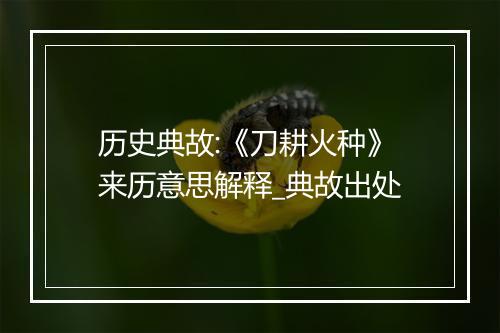 历史典故:《刀耕火种》来历意思解释_典故出处