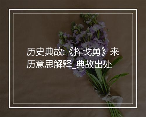 历史典故:《挥戈勇》来历意思解释_典故出处