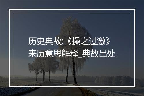 历史典故:《操之过激》来历意思解释_典故出处