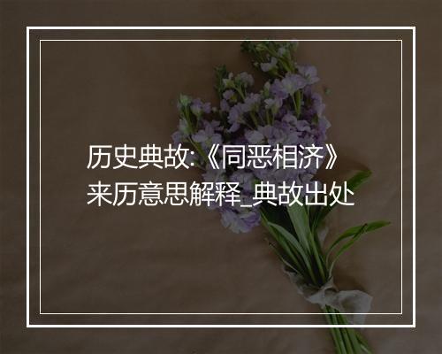 历史典故:《同恶相济》来历意思解释_典故出处