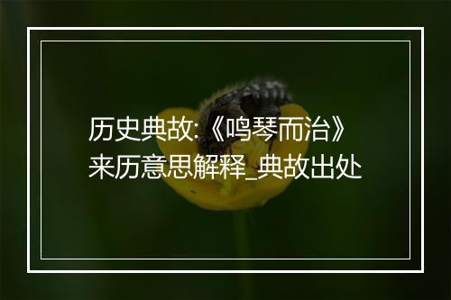 历史典故:《鸣琴而治》来历意思解释_典故出处