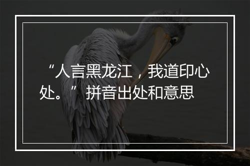 “人言黑龙江，我道印心处。”拼音出处和意思