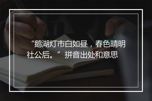 “鹅湖灯市白如昼，春色晴明社公后。”拼音出处和意思