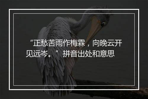 “正愁苦雨作梅霖，向晚云开见远岑。”拼音出处和意思