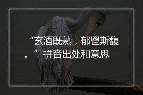 “玄酒既熟，郁鬯斯馥。”拼音出处和意思