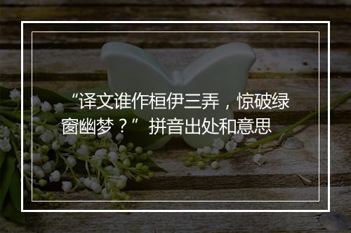 “译文谁作桓伊三弄，惊破绿窗幽梦？”拼音出处和意思