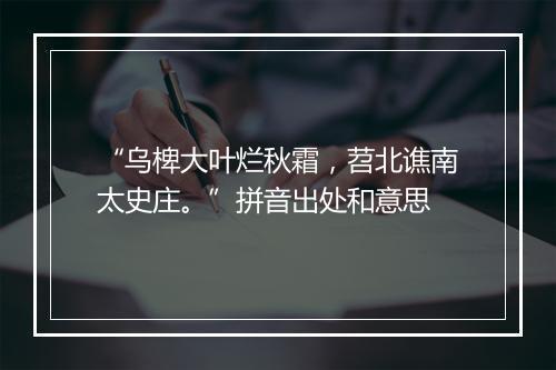 “乌椑大叶烂秋霜，苕北谯南太史庄。”拼音出处和意思