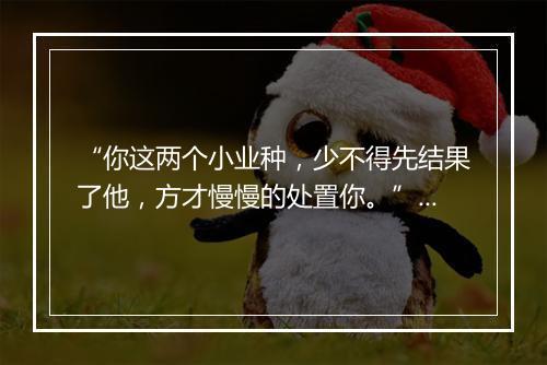 “你这两个小业种，少不得先结果了他，方才慢慢的处置你。”拼音出处和意思