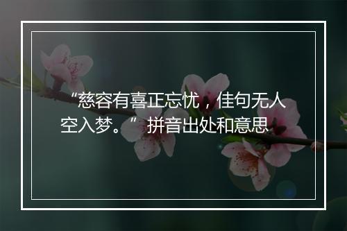 “慈容有喜正忘忧，佳句无人空入梦。”拼音出处和意思