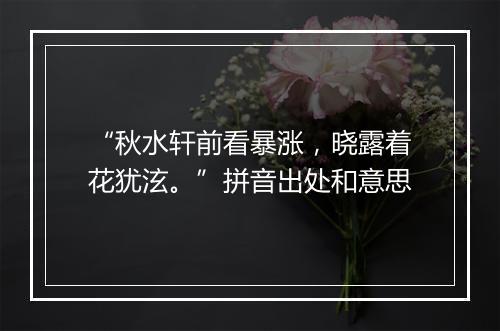 “秋水轩前看暴涨，晓露着花犹泫。”拼音出处和意思