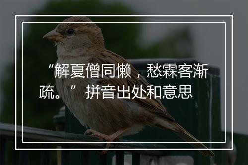 “解夏僧同懒，愁霖客渐疏。”拼音出处和意思