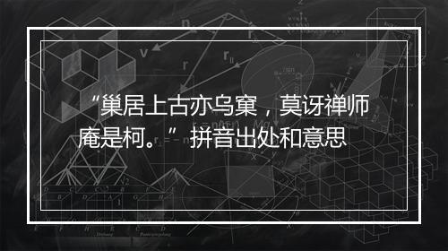 “巢居上古亦乌窠，莫讶禅师庵是柯。”拼音出处和意思