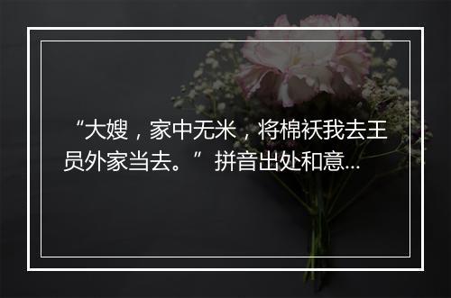 “大嫂，家中无米，将棉袄我去王员外家当去。”拼音出处和意思