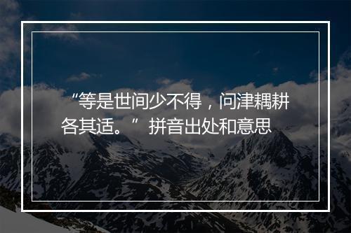 “等是世间少不得，问津耦耕各其适。”拼音出处和意思