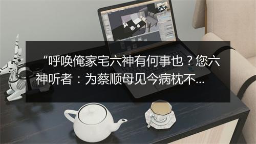 “呼唤俺家宅六神有何事也？您六神听者：为蔡顺母见今病枕不安，药饵不能医治。”拼音出处和意思