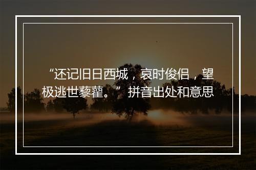 “还记旧日西城，哀时俊侣，望极逃世藜藋。”拼音出处和意思