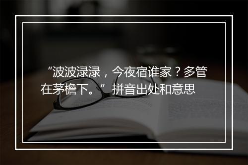 “波波渌渌，今夜宿谁家？多管在茅檐下。”拼音出处和意思