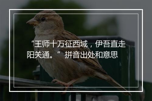 “王师十万征西域，伊吾直走阳关通。”拼音出处和意思