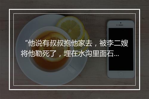 “他说有叔叔抱他家去，被李二嫂将他勒死了，埋在水沟里面石板底下。”拼音出处和意思