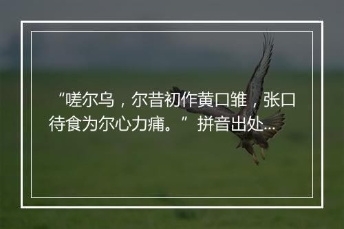 “嗟尔乌，尔昔初作黄口雏，张口待食为尔心力痡。”拼音出处和意思