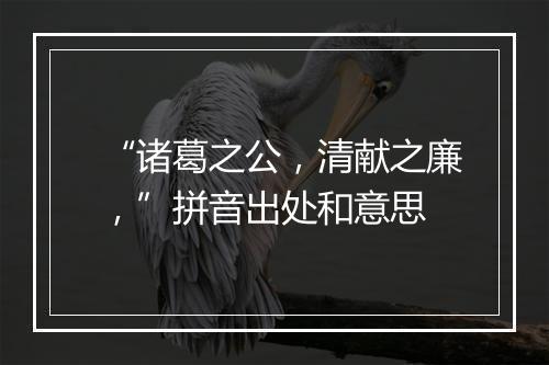 “诸葛之公，清献之廉，”拼音出处和意思