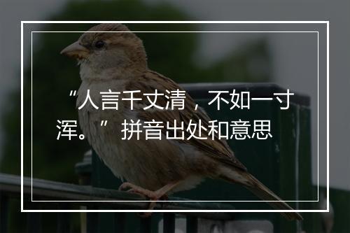 “人言千丈清，不如一寸浑。”拼音出处和意思