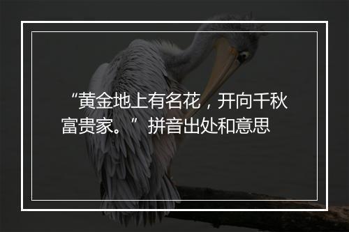 “黄金地上有名花，开向千秋富贵家。”拼音出处和意思