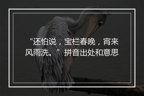 “还怕说，宝栏春晚，宵来风雨洗。”拼音出处和意思