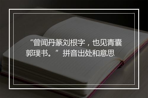 “曾闻丹篆刘根字，也见青囊郭璞书。”拼音出处和意思