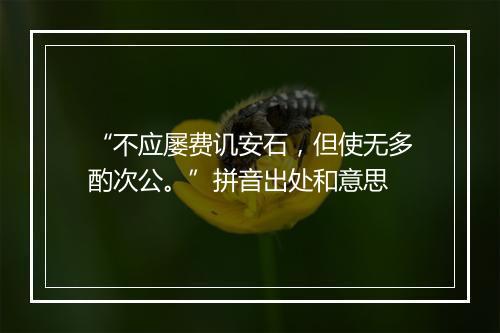 “不应屡费讥安石，但使无多酌次公。”拼音出处和意思