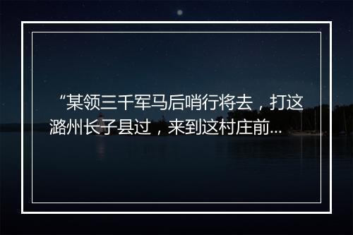 “某领三千军马后哨行将去，打这潞州长子县过，来到这村庄前。”拼音出处和意思