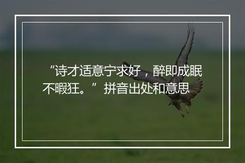 “诗才适意宁求好，醉即成眠不暇狂。”拼音出处和意思