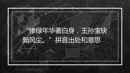 “惨绿年华著白身，王孙宝玦黯风尘。”拼音出处和意思