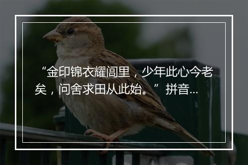 “金印锦衣耀闾里，少年此心今老矣，问舍求田从此始。”拼音出处和意思