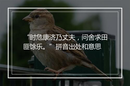 “时危康济乃丈夫，问舍求田匪馀乐。”拼音出处和意思