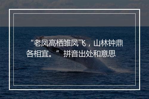 “老凤高栖雏凤飞，山林钟鼎各相宜。”拼音出处和意思